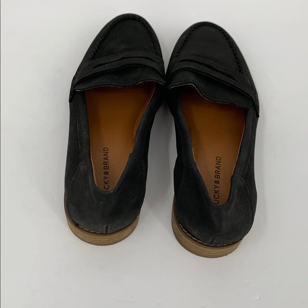 Lucky Brand Eryka suede leather loafer slip-on black shoe women 38 7.5
